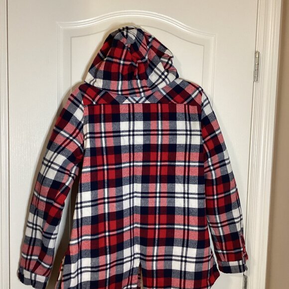 UK2LA Women's Fleece Shirt Jacket Red Plaid Size M Hooded Soft Warm Button Front - Picture 7 of 11